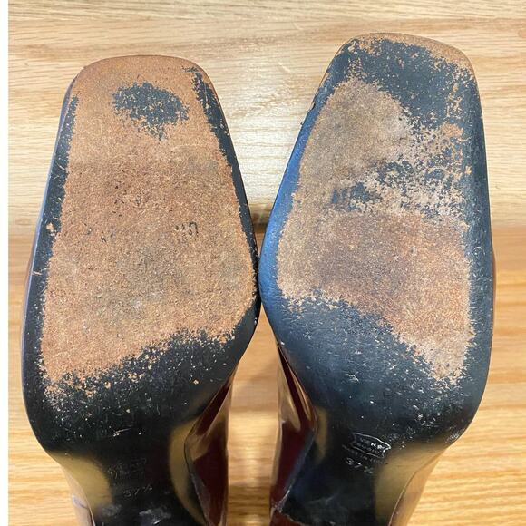 VTG Moschino Patent Leather Color Block  37.5uk/8us Burgundy and Black Italy - Picture 10 of 14